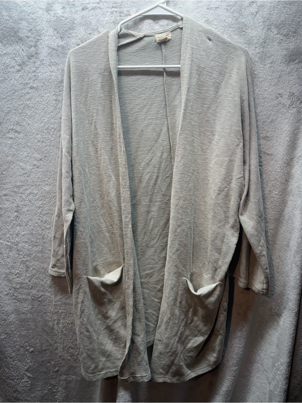 DONNI. Gray Ribbed Open Front Cardigan One Size Lightweight Duster